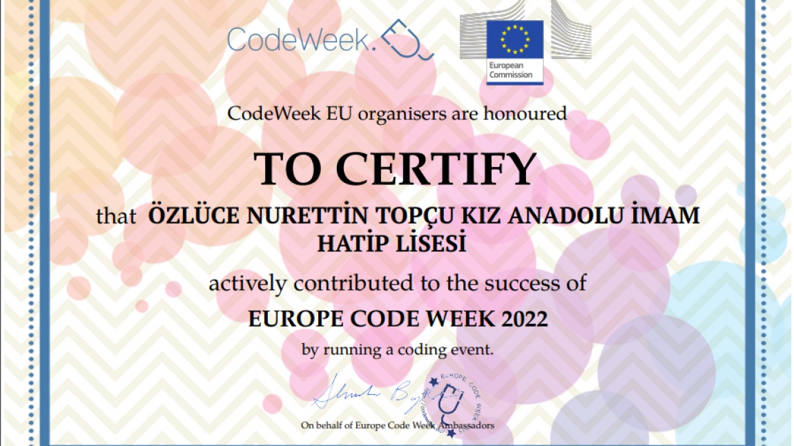 Avrupa Birliği Kod Haftası (EU CodeWeek) Kapsamında Belgemizi Aldık